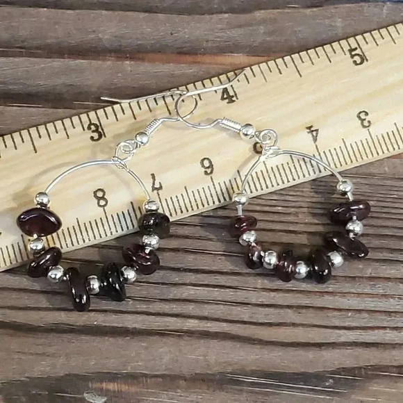 Handcrafted Baroque Garnet Gemstone Sterling Silver Plated Beads Earrings - Picture 8 of 8